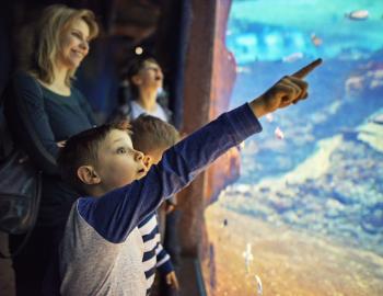 kids and parent at an aquarium