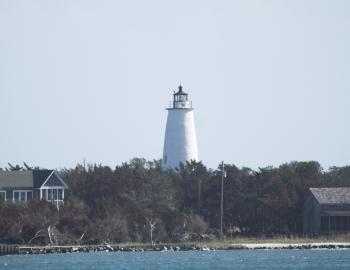 Ocracoke Lighthouse from Silver Lake. The lighthouse and grounds are slated for renovation.