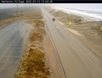 Road conditions just north of Hatteras Village during March storm.