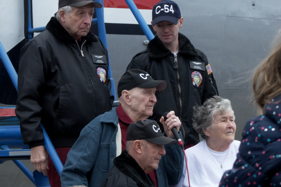 Colonel Gail Halvorsen (ret), the Candy Bomber holding the mike in his 2018 visit to the Outer Banks. Colonel Gail Halvorsen (ret), the Candy Bomber holding the mike in his 2018 visit to the Outer Banks.