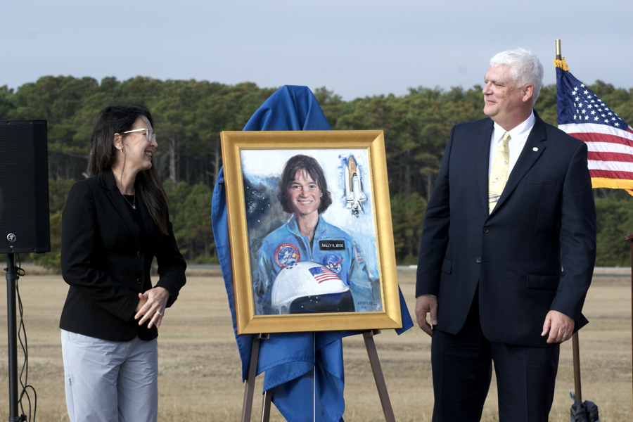 Sally Ride's portrait at First Flight Society induction to the Paul E. Garber Shrine. Sally Ride's portrait at First Flight Society induction to the Paul E. Garber Shrine.